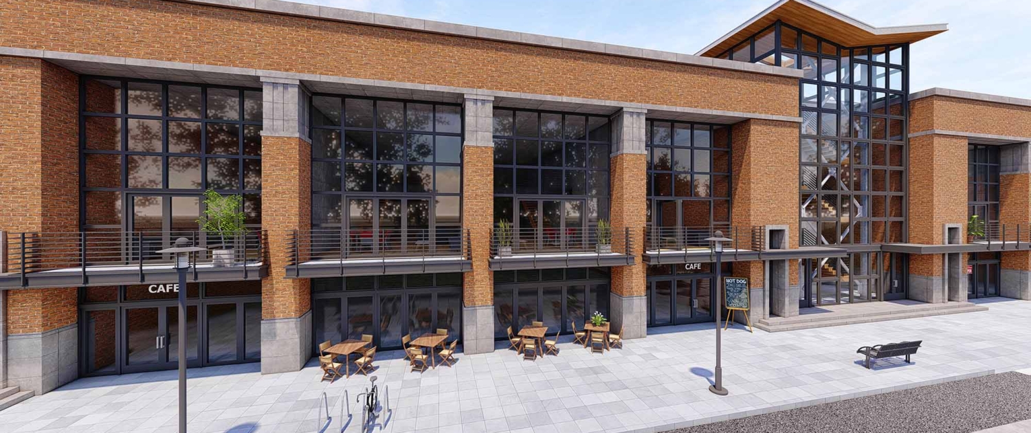 Trade and office center with many shops, cafes and restaurants_