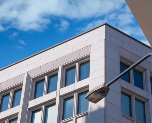 Worm's eye view of a commercial building